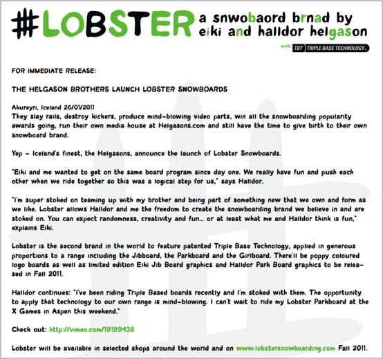 Press Release from Lobster Press Release from Lobster